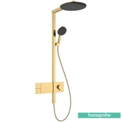 Hansgrohe - Hansgrohe Raindance Alive S 300 1 Jet Termostatik Banyo Bataryalı Duş Kolonu, EcoSmart Özellikli, Parlak Altın (Yuvarlak Tepe Duşlu)