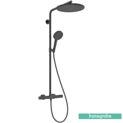 Hansgrohe - Hansgrohe Raindance Alive S Pro 300 1 Jet Termostatik Duş Bataryalı Duş Kolonu, EcoSmart Özellikli, Mat Siyah Krom (Yuvarlak Tepe Duşlu)