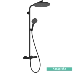 Hansgrohe - Hansgrohe Raindance Alive S Pro 300 1 Jet Termostatik Duş Bataryalı Duş Kolonu, EcoSmart Özellikli, Satin Siyah (Yuvarlak Tepe Duşlu)