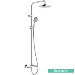 Hansgrohe - Hansgrohe Vernis Blend 200 1 Jet Termostatik Duş Bataryalı Duş Kolonu, EcoSmart Özellikli (Yuvarlak Tepe Duşlu)