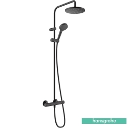 Hansgrohe - Hansgrohe Vernis Blend 200 1 Jet Termostatik Duş Bataryalı Duş Kolonu, EcoSmart Özellikli, Satin Siyah (Yuvarlak Tepe Duşlu)