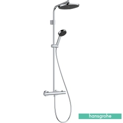 Hansgrohe - Hansgrohe Activera S 240 1 Jet Termostatik Duş Bataryalı Duş Kolonu, EcoSmart Özellikli (Yuvarlak Tepe Duşlu)