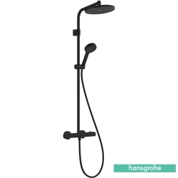 Hansgrohe - Hansgrohe Activera S 240 1 Jet Termostatik Duş Bataryalı Duş Kolonu, EcoSmart Özellikli, Satin Siyah (Yuvarlak Tepe Duşlu)