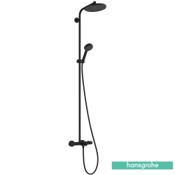 Hansgrohe - Hansgrohe Activera S 240 1 Jet Termostatik Banyo Bataryalı Duş Kolonu, EcoSmart Özellikli, Satin Siyah (Yuvarlak Tepe Duşlu)