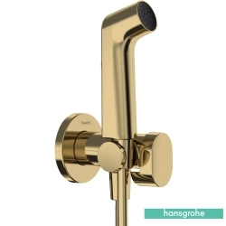 Hansgrohe - Hansgrohe Bidette Taharet Spreyi 28 1 Jet Duvardan Askılı Sıva Üstü Set, Parlak Altın (EcoSmart, Çift Su Girişli, Round)
