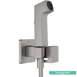 Hansgrohe - Hansgrohe Bidette Taharet Spreyi 28 1 Jet Duvardan Askılı Sıva Üstü Set, Mat Siyah Krom (EcoSmart, Çift Su Girişli, Square)