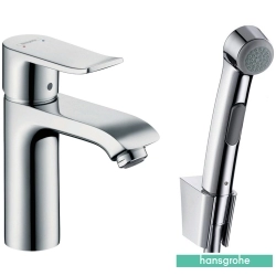 Hansgrohe - Hansgrohe Metris Lavabo Bataryası ve Bidette Taharet Spreyi Duvardan Askılı Seti (EcoSmart, Sifon Kumandalı)
