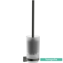 Hansgrohe - Hansgrohe AddStoris S Tuvalet Fırçası, Duvara Monte, Cam Hazneli, Mat Siyah Krom