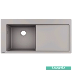 Hansgrohe - Hansgrohe S51 S514-F450 Tek Gözlü Granit Eviye, Beton Gri (Sağ Damlalıklı)