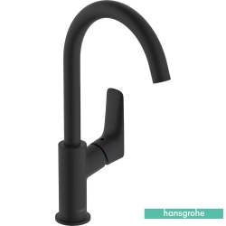 Hansgrohe - Hansgrohe Logis 210 Döner Borulu Yüksek Lavabo Bataryası, Sifon Kumandalı, Satin Siyah (EcoSmart)