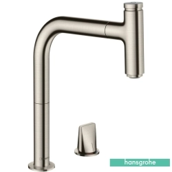 Hansgrohe - Hansgrohe Axor Metris Select M71 Spiralli, 2 Delikli Eviye Bataryası, Tek Fonksiyonlu, Paslanmaz Çelik