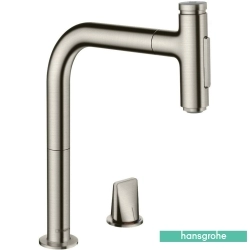Hansgrohe - Hansgrohe Metris Select M71 200 Spiralli, 2 Delikli Eviye Bataryası, 2 Fonksiyonlu, Paslanmaz Çelik