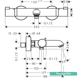 Hansgrohe - Hansgrohe Ecostat 1000 Termostatik Banyo Bataryası, Satin Siyah