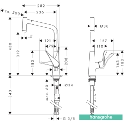 Hansgrohe - Hansgrohe Metris El Duşlu Eviye Bataryası, Paslanmaz Çelik