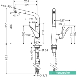 Hansgrohe - Hansgrohe Metris El Duşlu Eviye Bataryası, Paslanmaz Çelik