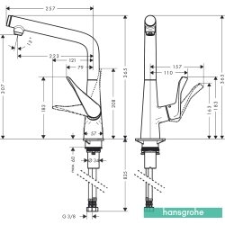 Hansgrohe - Hansgrohe Metris Select Eviye Bataryası, Paslanmaz Çelik (Tek Düğme İle Aç/Kapa)