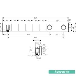 Hansgrohe - Hansgrohe RainSelect Ankastre Termostatik Banyo Bataryası, 5 Çıkışlı, Siyah/Krom (Sıva Üstü Grubu)