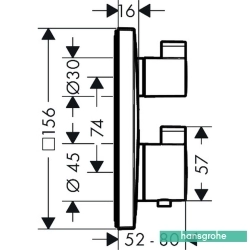 Hansgrohe - Hansgrohe Ecostat Square Ankastre Termostatik Banyo Bataryası, 2 Çıkışlı, Mat Siyah Krom (Sıva Üstü Grubu)