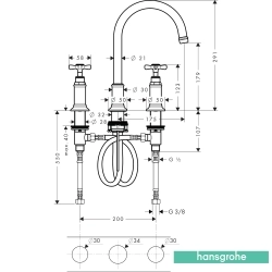 Hansgrohe - Hansgrohe Axor Montreux 3 Delikli Lavabo Bataryası, Sifon Kumandalı, Mat Siyah Krom