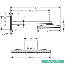 Hansgrohe - Hansgrohe Rainmaker Select 460 1 Jet Tepe Duşu, Beyaz/Krom (Duş Dirseği Dahil)