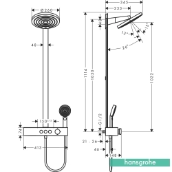 Hansgrohe - Hansgrohe Pulsify S 260 2 Jet Termostatik Banyo Bataryalı Duş Kolonu, Satin Siyah (Yuvarlak Tepe Duşlu)