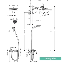 Hansgrohe - Hansgrohe Crometta E 240 1 Jet Duş Bataryalı Duş Kolonu (Kare Tepe Duşlu)
