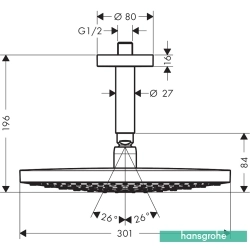 Hansgrohe - Hansgrohe Raindance Select S 300 Tepe Duşu, 2 jet, Tavan Bağlantı Dirsek Dahil, Beyaz/Krom