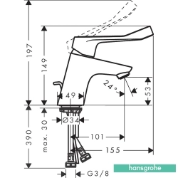 Hansgrohe - Hansgrohe Focus 70 Doktor/Bedensel Engelli Lavabo Bataryası, Sifon Kumandalı