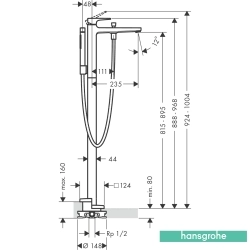 Hansgrohe - Hansgrohe Metropol Yerden Küvet Bataryası (Sıva Üstü Grubu), Mat Siyah Krom