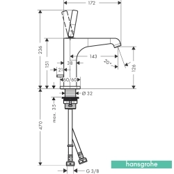 Hansgrohe - Hansgrohe Axor Citterio E 130 Lavabo Bataryası, Sifon Kumandalı, Parlak Siyah Krom