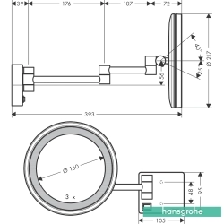 Hansgrohe - Hansgrohe AddStoris Makyaj Aynası, 3x Büyüteçli (Ledli), Satin Siyah