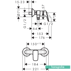 Hansgrohe - Hansgrohe Logis Aplike Duş Bataryası, Satin Siyah