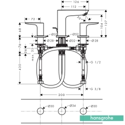 Hansgrohe - Hansgrohe Talis E3 3 Delikli Lavabo Bataryası, Satin Beyaz, Sifon Kumandalı