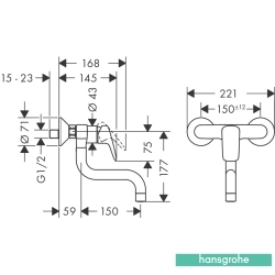 Hansgrohe - Hansgrohe Logis M31 1 Jet Duvardan Eviye Bataryası