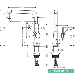 Hansgrohe - Hansgrohe Talis M54 270 1 Jet Döner Borulu Eviye Bataryası, Paslanmaz Çelik