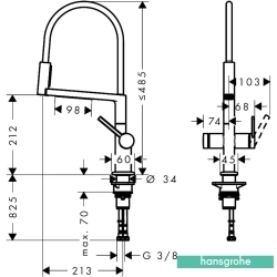 Hansgrohe - Hansgrohe Talis Select M54 210 3 Jet PowderSpray Endüstriyel Eviye Bataryası, Mat Siyah Krom (EcoSmart)