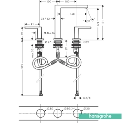 Hansgrohe - Hansgrohe Tecturis E 150 3 Delikli Lavabo Bataryası, Sifon Kumandalı, Satin Siyah (EcoSmart+)