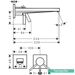 Hansgrohe - Hansgrohe Tecturis E 225 Duvardan Ankastre Lavabo Bataryası, EcoSmart+, Mat Bronz (Sıva Üstü Grubu)