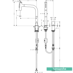 Hansgrohe - Hansgrohe Metris Select M71 200 Spiralli, 2 Delikli Eviye Bataryası, 2 Fonksiyonlu
