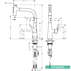 Hansgrohe - Hansgrohe Metris Select M71 Spiralli Eviye Bataryası, 2 Fonksiyonlu, Paslanmaz Çelik