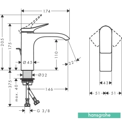 Hansgrohe - Hansgrohe Vivenis 110 Lavabo Bataryası, Sifon Kumandalı, Satin Siyah