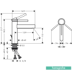 Hansgrohe - Hansgrohe Finoris Lavabo Bataryası, Sifon Kumandalı, Satin Siyah