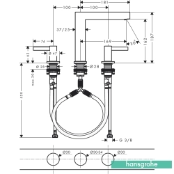 Hansgrohe - Hansgrohe Finoris 160 3 Delikli Lavabo Bataryası, Sifon Kumandalı, Satin Siyah (Yüksek)
