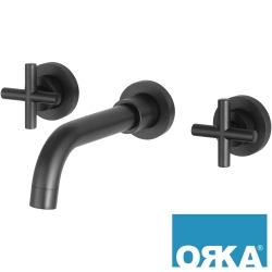 Orka - Orka Nuova Duvardan Ankastre Lavabo Bataryası, Üç Delikli, Siyah