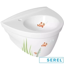 Serel - Serel Paleimon Monoblok Çocuk Lavabosu, 52 cm, Balık Desenli