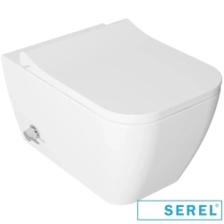 Serel - Serel Rita Purewash Kanalsız Asma Klozet, 52 cm (Entegre Taharet Musluklu-Tek Su Girişli)