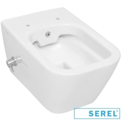 Serel - Serel Rita Purewash Kanalsız Asma Klozet, 52 cm (Entegre Taharet Musluklu-Çift Su Girişli)