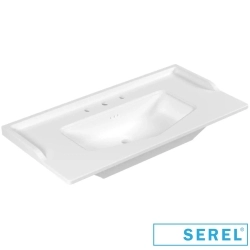 Serel - Serel Royal Tezgah Üstü Etajerli Lavabo, 3 Armatür Delikli, 100 cm