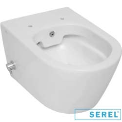 Serel - Serel Sapphire Purewash Kanalsız Asma Klozet, 53 cm (Entegre Taharet Musluklu-Çift Su Girişli)