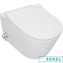 Serel - Serel Sapphire Purewash Kanalsız Asma Klozet, 53 cm (Entegre Taharet Musluklu-Çift Su Girişli)